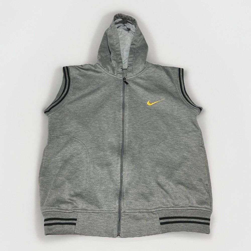 Vintage Nike Gold Swoosh Vest Hoodie Gray Sleeveless Sweatshirt Mens Medium 90s